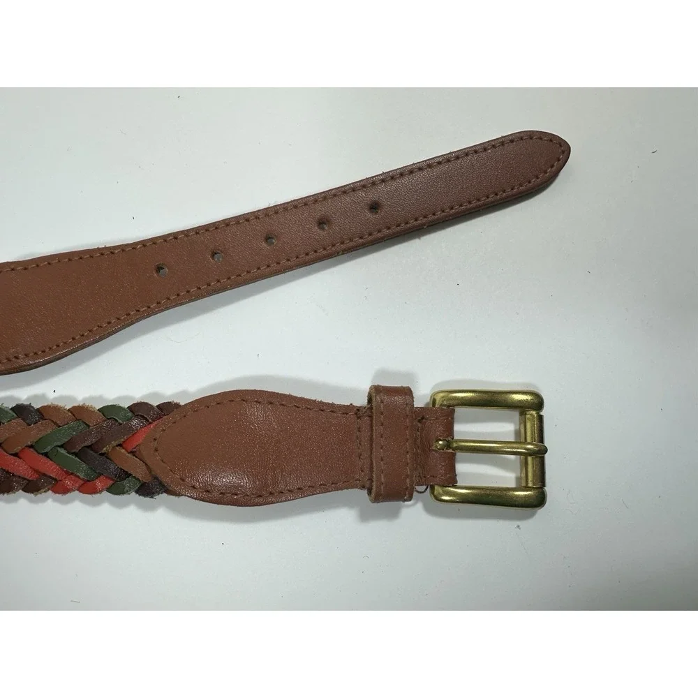 Braided Leather Belt Womens 32/ML Multicolor Brass Buckle